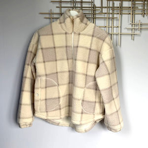 UpWest Resort & Mercantile Cream Plaid Half Zip Fleece Size S Small